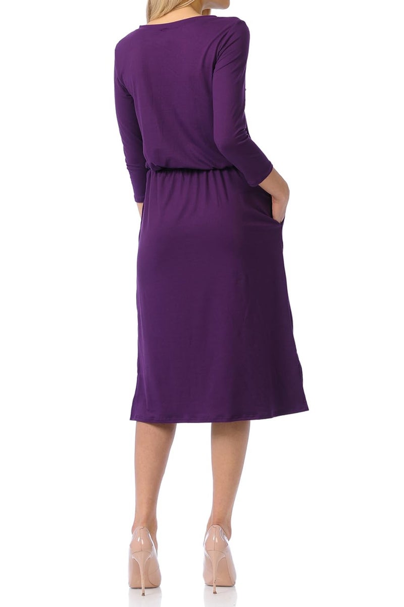 iconic luxe Women's Relaxed Midi Dress with Elastic Waist Medium Purple - Image 4